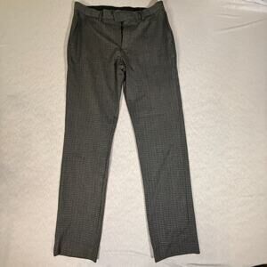 Banana Republic Slim Fit Dress Pants 32x34 Gray Check Flat Front Hook Tab
